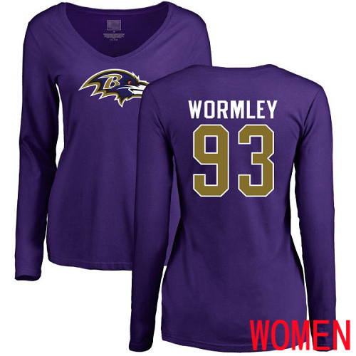 Baltimore Ravens Purple Women Chris Wormley Name and Number Logo NFL Football #93 Long Sleeve T Shirt